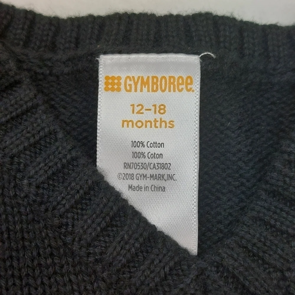 GYMBOREE BOYS BLACK RED GRAY KNIT 100% COTTON SWEATER VEST SIZE 12-18 MONTHS